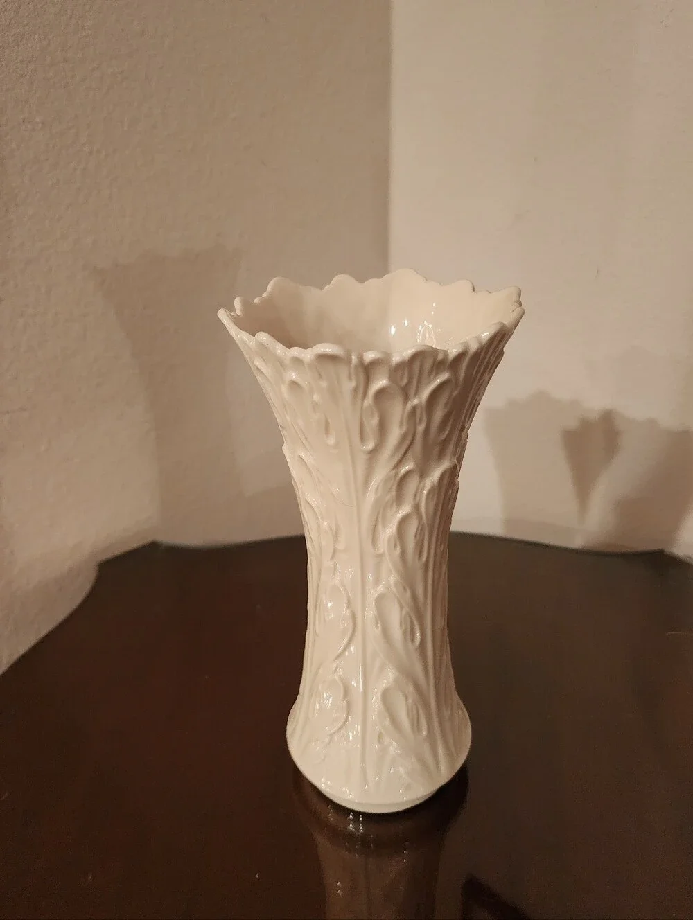 Lenox Ivory Porcelain Embossed Floral Scalloped Vase Made in USA